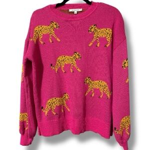 Astrologie women’s large pink cheetah pattern sweater long sleeve casual